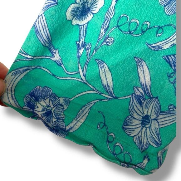 Lands End Women’s Button Cover Up Shirt Dress Roll Tab Sleeve Teal Floral M - Picture 9 of 9
